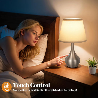 Seealle 16.1" Touch Table Lamps for Nightstand, 3-Way Dimmable Small Bedroom Lamps for Night Stands, Black Bedside Lamps for Living Room, Kids Room, End Table