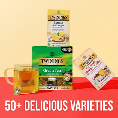 Twinings Decaffeinated Green Tea Individually Wrapped Bags, 100 Count (Pack of 1), Smooth Flavour, Enticing Aroma, Enjoy Hot or Iced, 100 Teabags