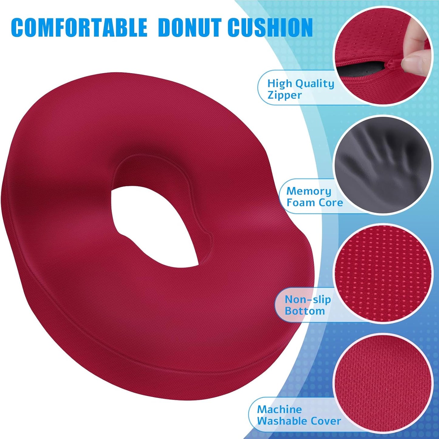 BlissTrends Donut Pillow Seat Cushion,Donut Chair Cushions for Postpartum Pregnancy & Hemorrhoids,Tailbone Pain Relief Cushion,Memory Foam Lifting Cushions for Office&Home Chairs (Black)