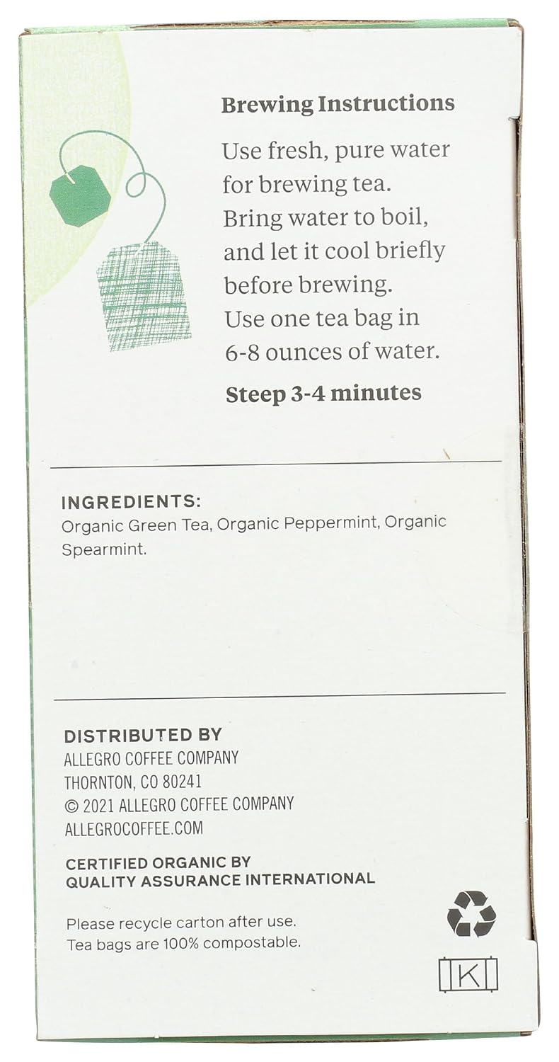 Allegro Tea, Organic Northwest Minty Green Tea Bags, 20 ct