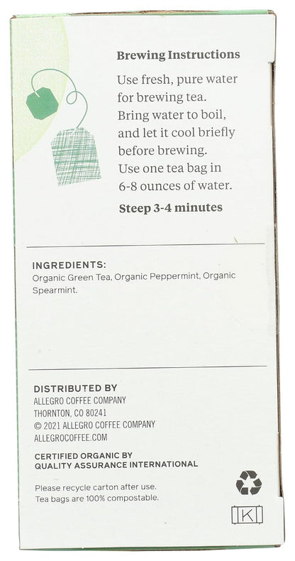 Allegro Tea, Organic Northwest Minty Green Tea Bags, 20 ct
