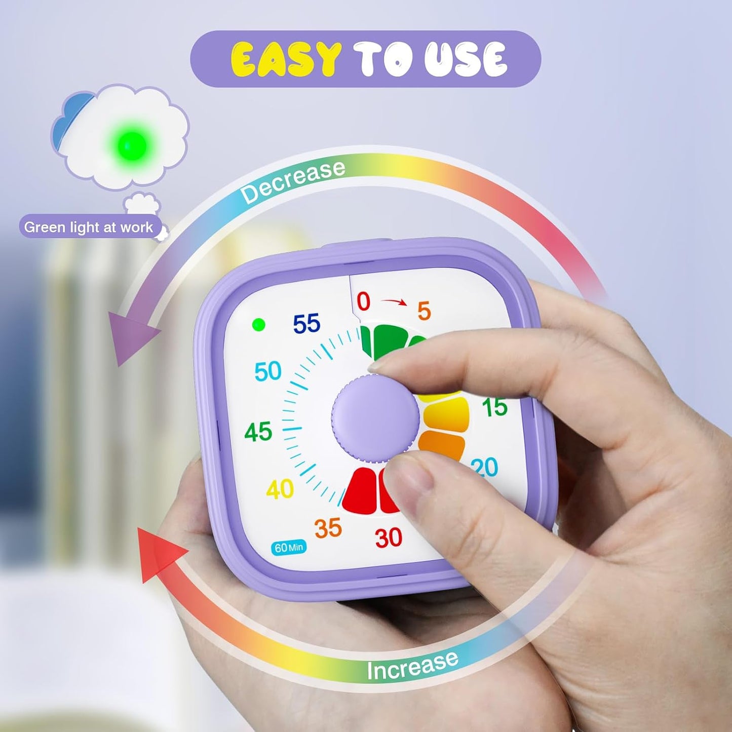 Shintrend 60 Minute Visual Timer with Colorful Dial, Pomodoro Timer for Kids and Adults, Silent Countdown Time Management Tool (Batteries Not Included)