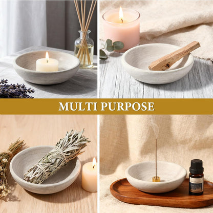 Koville Natural Marble Incense Holder, Incense Holder for Sticks with 9 Holes, Handmade Incense Burner Ash Catcher for Meditation Yoga SPA, Balsam Fir/Palo Santo/Sage/Cone (White)