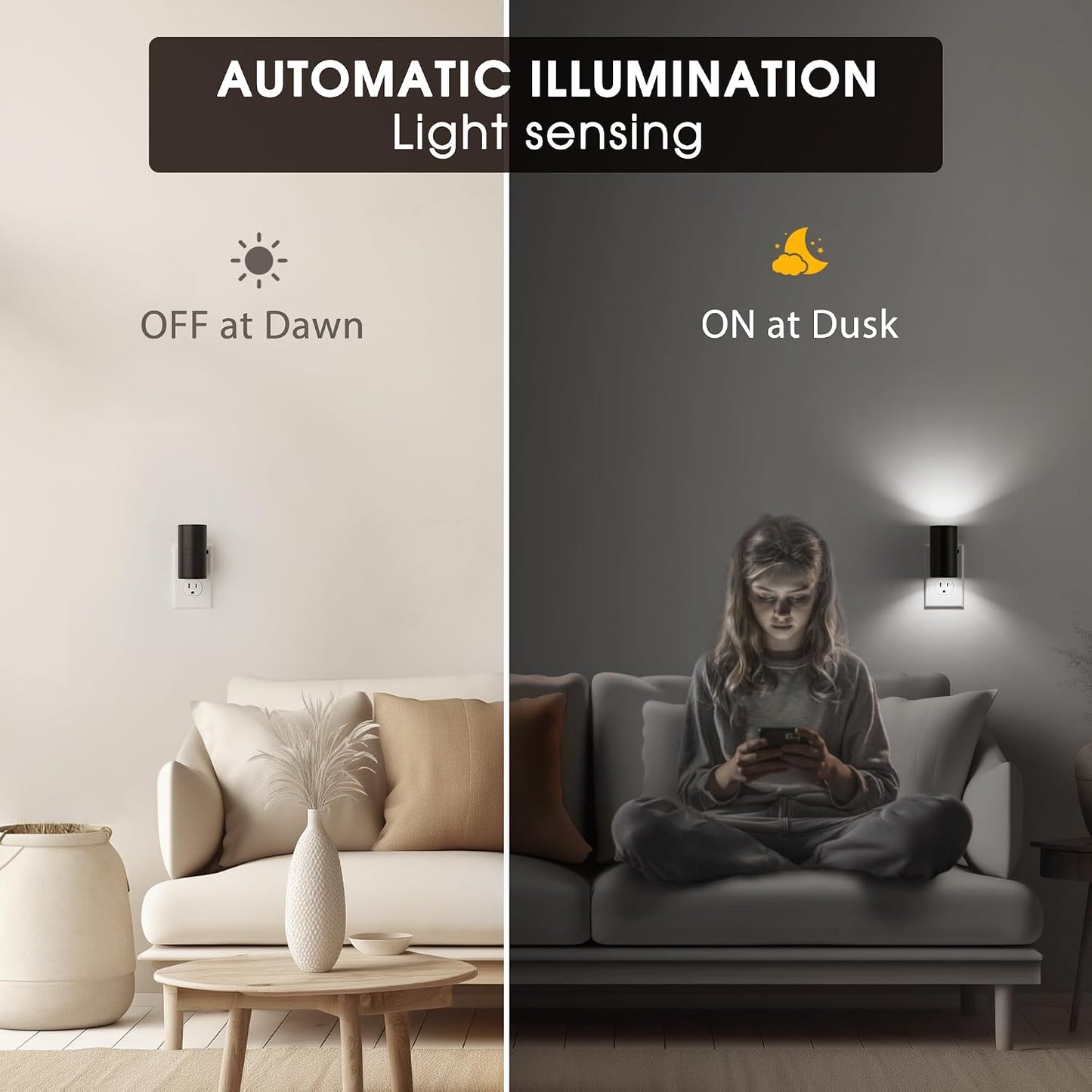Briignite Night Lights Plug into Wall, Modern LED Night Light Plug in, Dusk to Dawn Sensor,Amber Night Light 0-100LM Adjustable Brightness, Dimmable NightLight for Hallway, Bedroom, Stairway, 2 Pack
