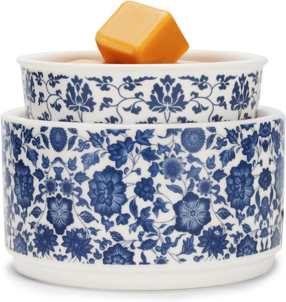 NAFANG Blue & White Porcelain Pattern Wax Melt Warmer,Ceramic 3-in-1 Electric Candle Wax Warmer for Scented Wax Melter Oil Burner for Home Office Bedroom Gift & Decor (with KD Iron Shelf)