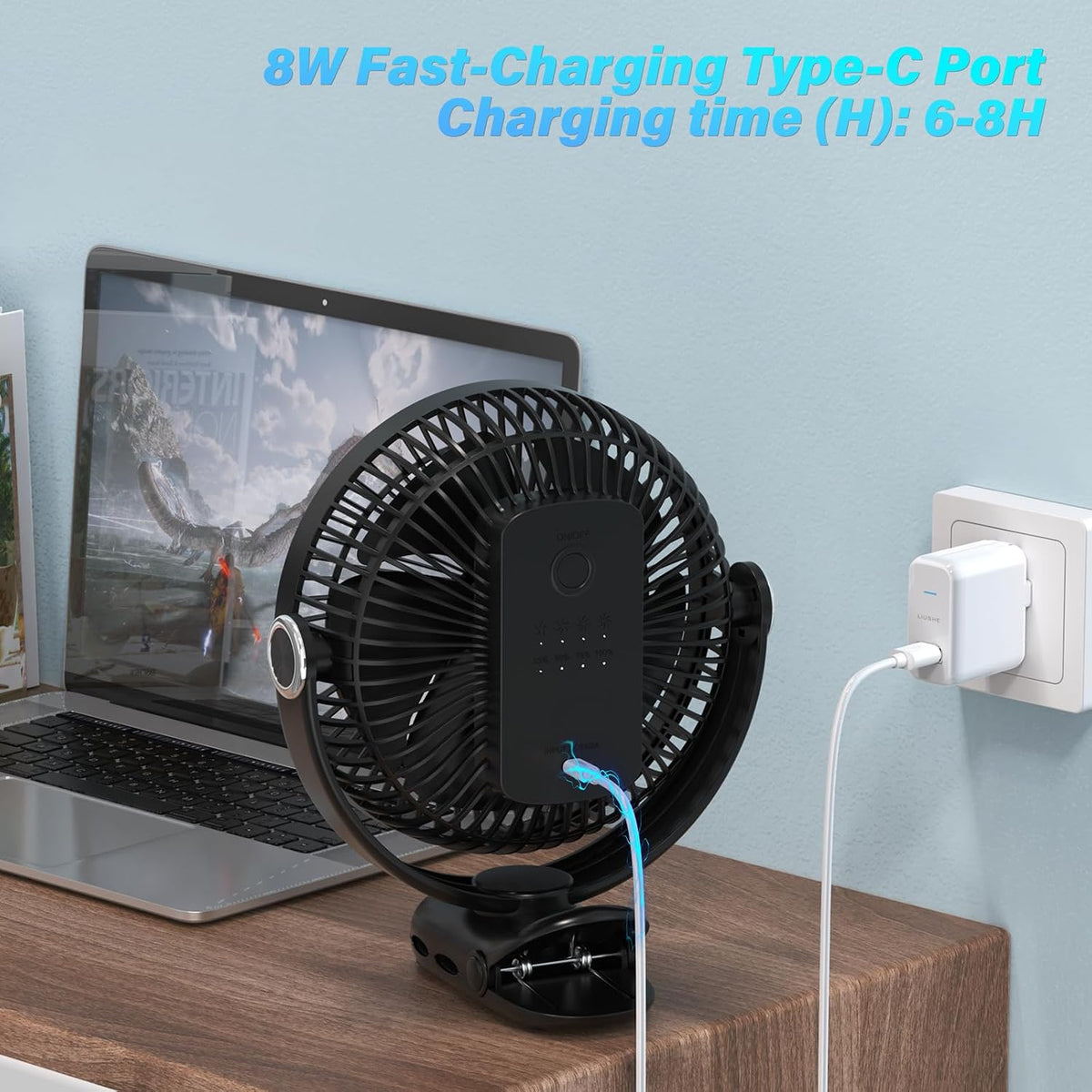 Clip on Fan 30H Longest Runtime,8in Portable Fan Rechargeable