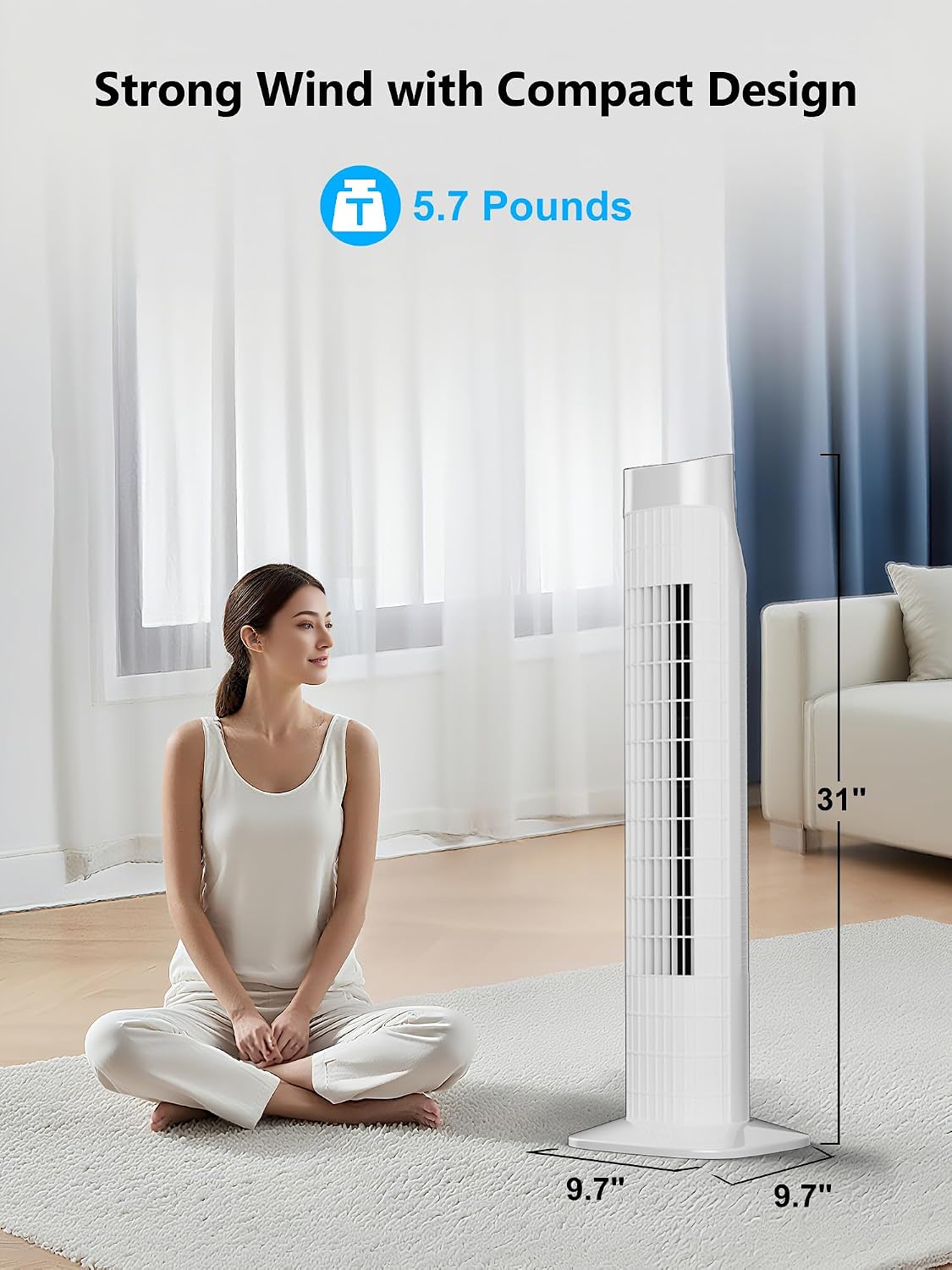 Uthfy Tower Fan with Remote, Portable 120° Oscillating Standing Fan, 3 Speeds & 3 Modes, 7.5H Timer, Fans That Blow Cold Air for Bedroom, Living Room, Office, Black