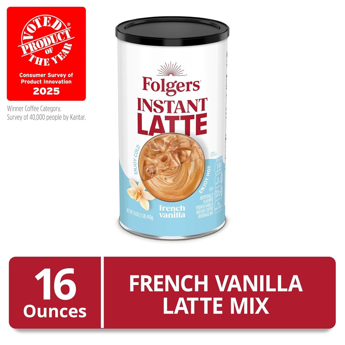 Folgers French Vanilla Flavored Instant Latte, 16 Ounce