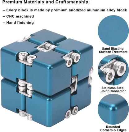 Lifidea Aluminum Alloy Metal Infinity Cube Fidget Cube (6 Colors) Handheld Fidget Toy Desk Toy with Cool Case Infinity Magic Cube Relieve Stress Anxiety ADHD OCD for Kids and Adults (Blue)