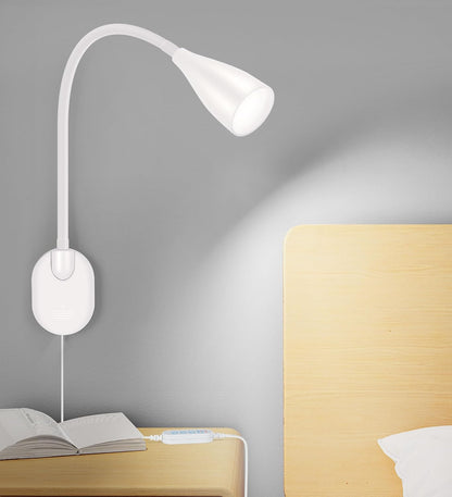 LiFMIRA Wall-Mounted LED Bedside Reading Light with USB Charging Port, 10-Level Dimmable & Adjustable 5 Color, Plug-in Adhesive Night Lamp for Books in Bed, Eye-Caring Bedroom Lighting (Black)