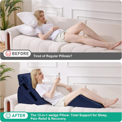4PCS Wedge Pillow Set for After Surgery, White/Grey