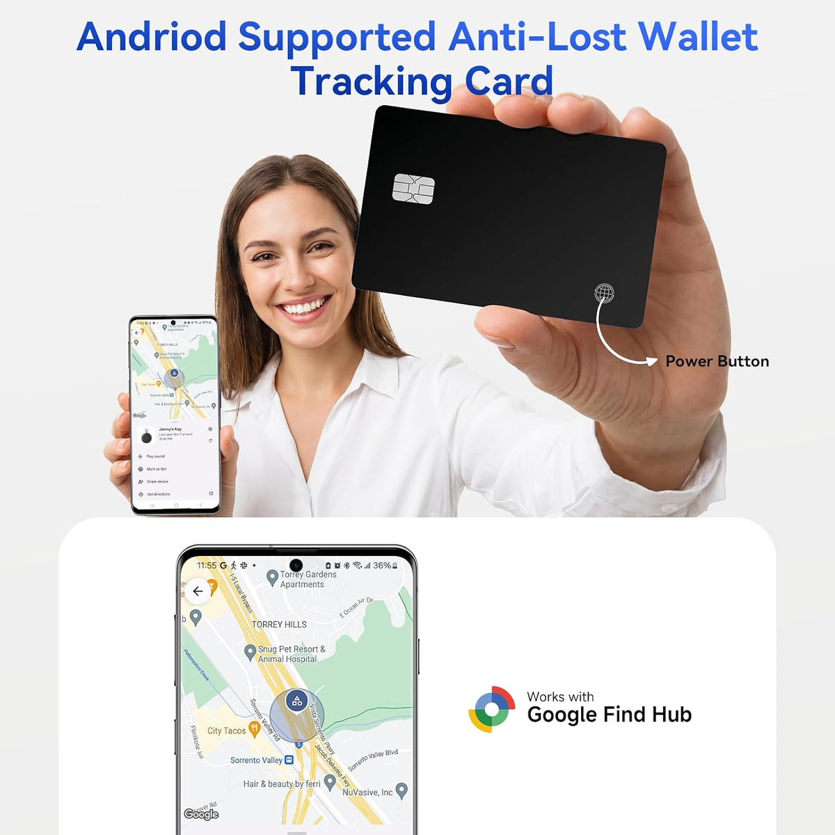 eirix 2 Pack Wallet Tracker Card (iOS and Android) Ultra Slim 0.07in IP68 Waterproof Rechargeable Work with Apple Find My & Google Find Hub, Item Locator for Card Holder,Passports,Money Clips