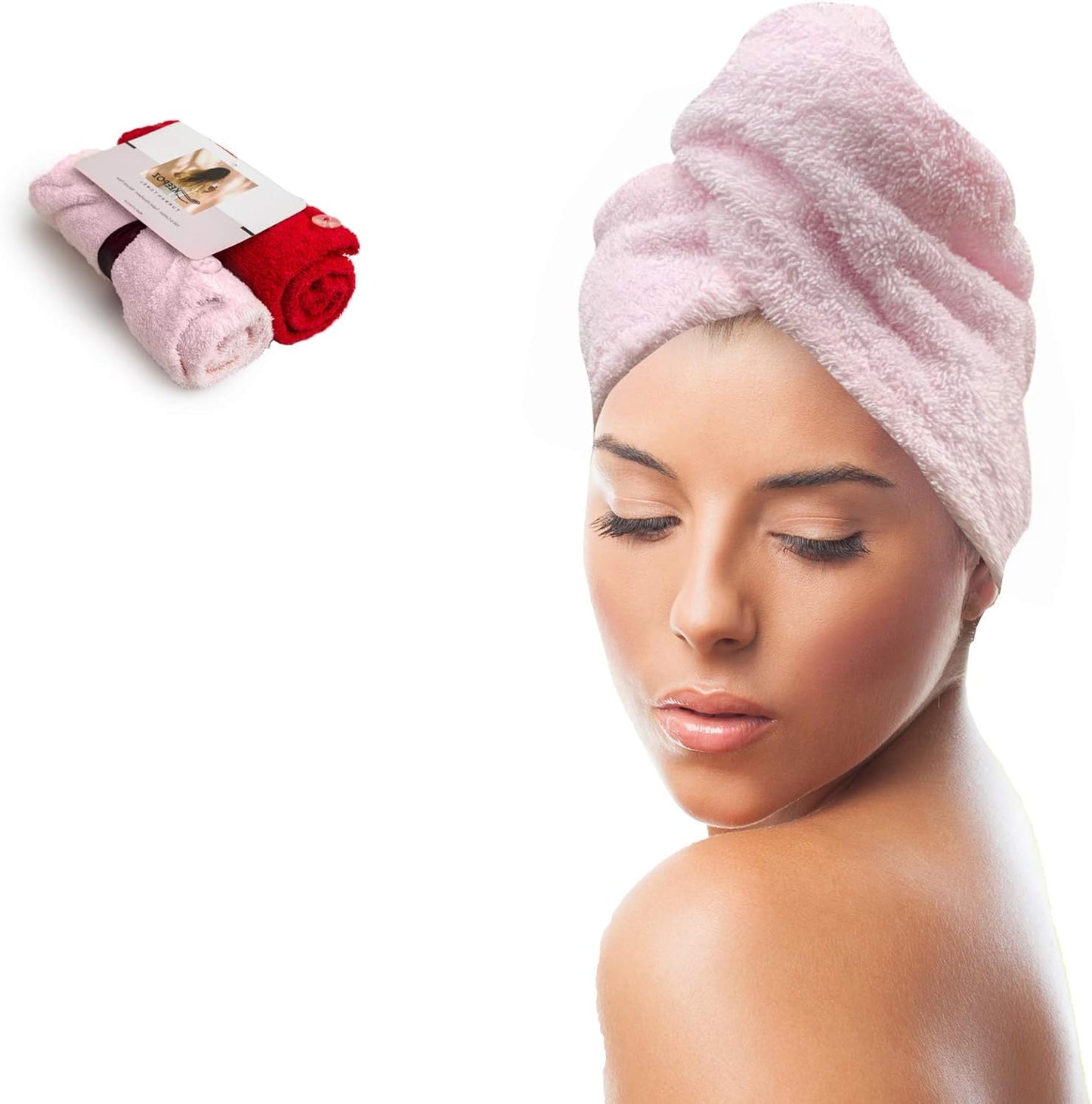 KEEPOZ 100% Cotton Hair Towel Wrap Quick Dry Super Absorbent Turban Head Wrap for Women with Button, Anti Frizz, Hair Cap for Curly, Long & Thick Hair (White, 1 Pc)