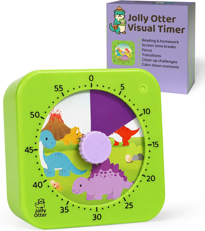 Visual Timer for Kids - The Perfect Kids Timer Visual Aid for Classroom, Home & Desk Use - Great for Study, Productivity, Toddlers Shower & Potty Training Time 60 Minute Countdown Timers (Dinosaur)
