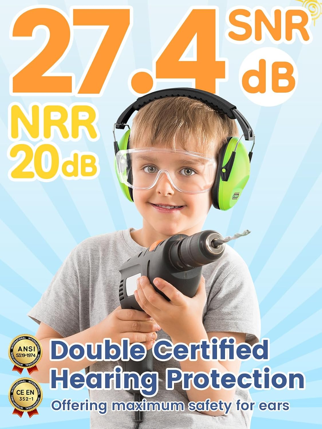 Dr.meter Ear Muffs for Noise Reduction: 27.4SNR Noise Cancelling Headphones for Kids Adults, EM100 Adjustable Hearing Protection Earmuffs for Monster Jam, Autism Sensory, Concerts, Fireworks- 3PACK