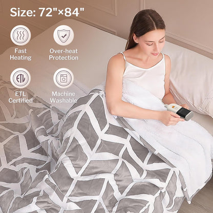 VENTIMI Electric Blanket Heated Throw, 50" x 60" Heated Blanket with 5 Heat Levels & 3 Hours Auto Off, Fast Heating Blankets with ETL & FCC Certification, Grey