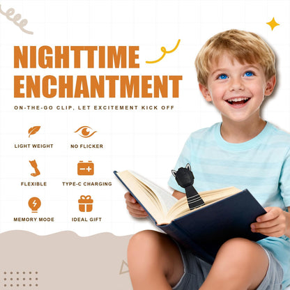 Rechargeable Kids Book Light, Cute Bookmark Reading Light for Kids, Dimmable Portable LED Book Light for Reading in Bed, Eye-Caring Bedtime Reading Lamp for Children & Travel, Black