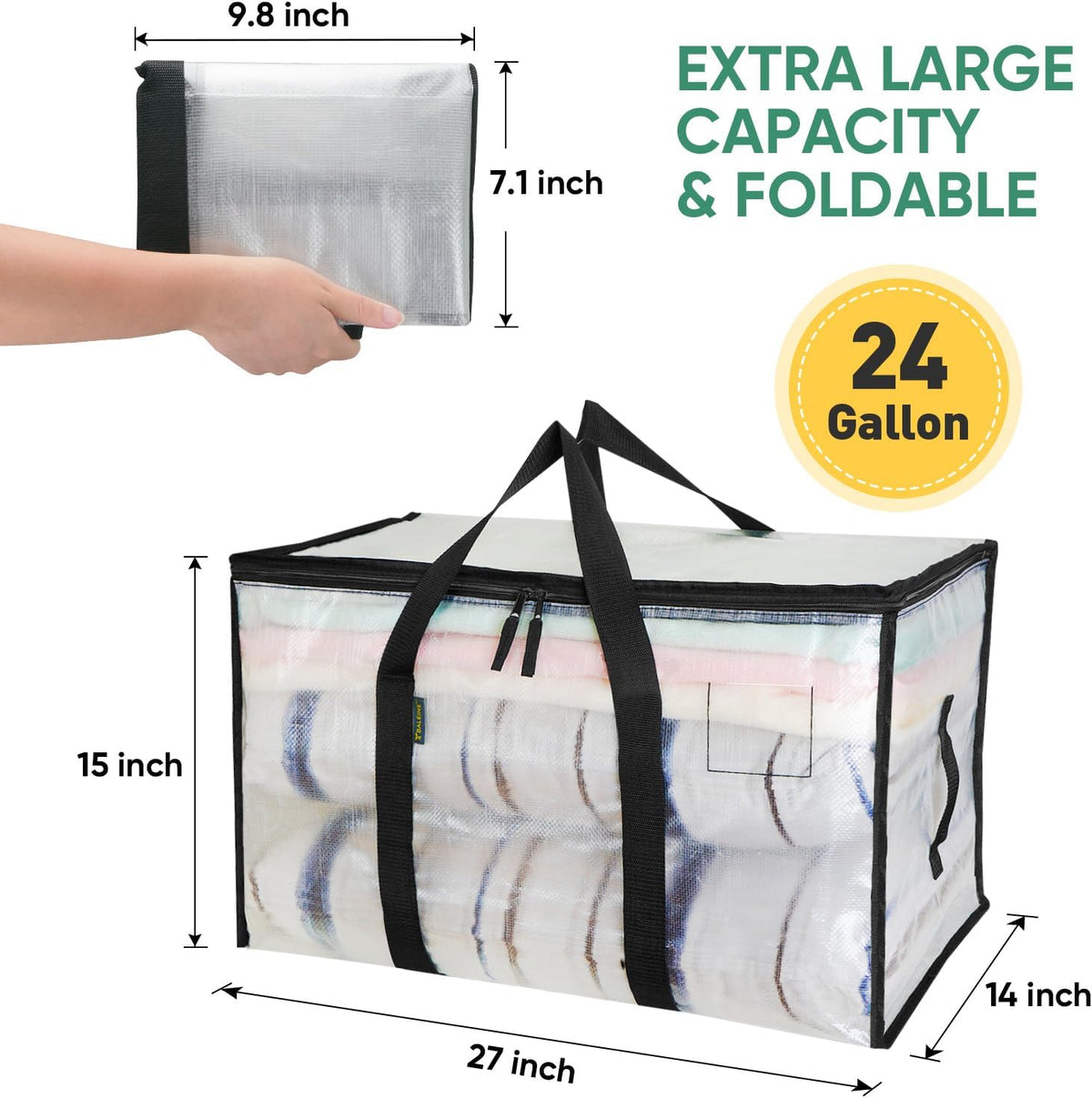 BALEINE Oversized Moving Bags with Reinforced Handles, Heavy-Duty Storage Tote for Clothes, Moving Supplies (Clear)
