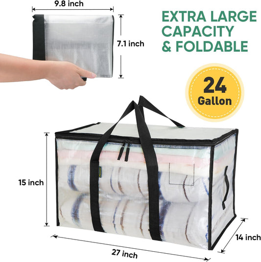 BALEINE Oversized Moving Bags with Reinforced Handles, Heavy-Duty Storage Tote for Clothes, Moving Supplies (Clear)