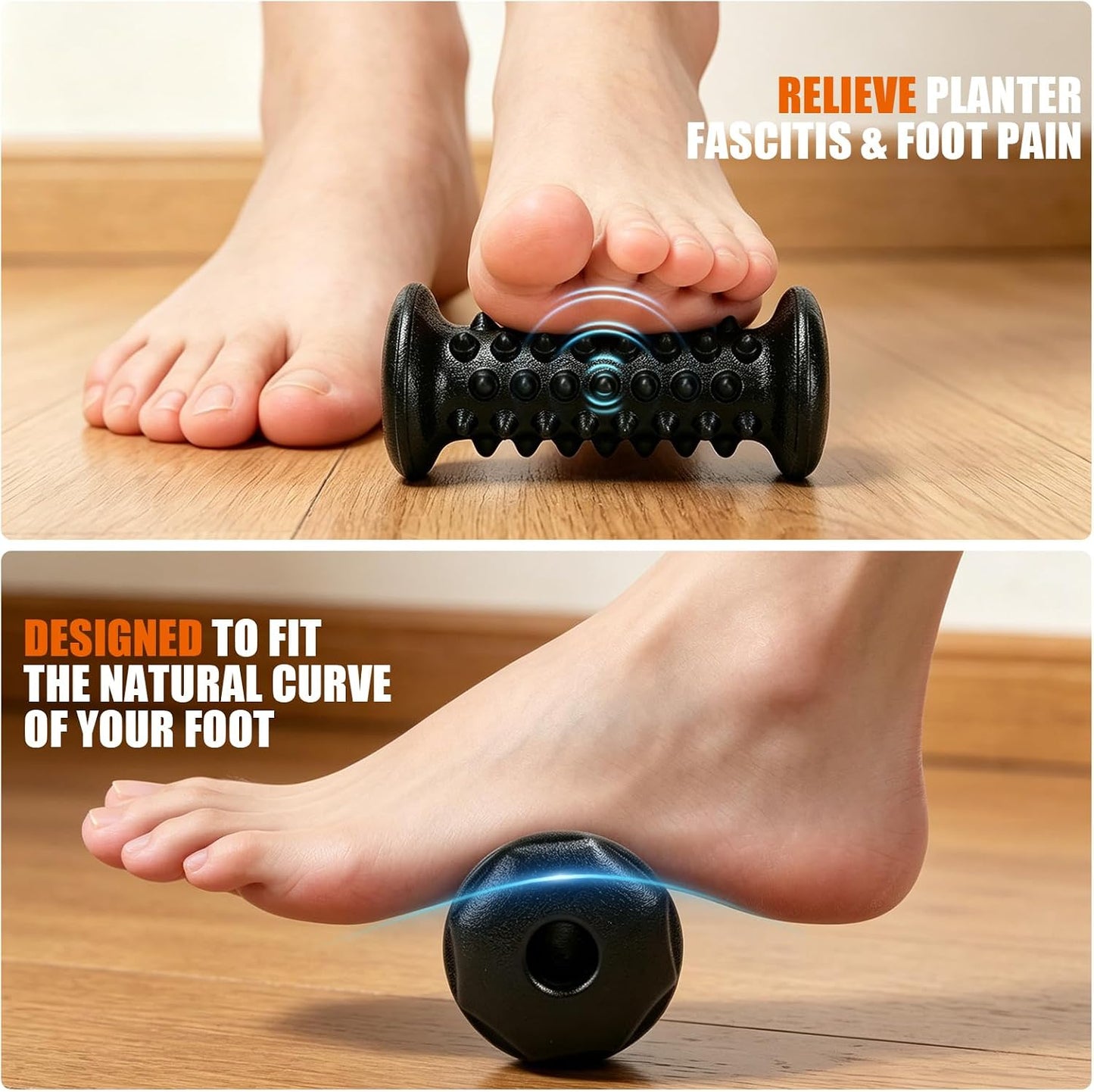 Foot Massager Roller for Plantar Fasciitis, Portable Reflexology Tool | Deep tissue massage for feet, calf, arch and heel pain. for plantar fasciitis relief, home, office and travel use