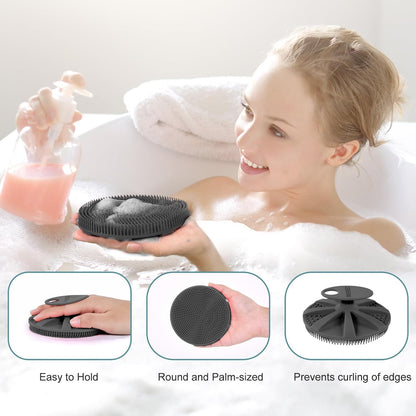 INNERNEED Food-Grade Soft Silicone Body Scrubber Shower Brush Handheld Cleansing Skin Brush, Gentle Exfoliating and Lather Well (Dark Green)