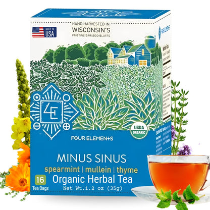 Four Elements Minus Sinus Tea 16 Bags (1.2Oz), Spearmint, Caffeine Free