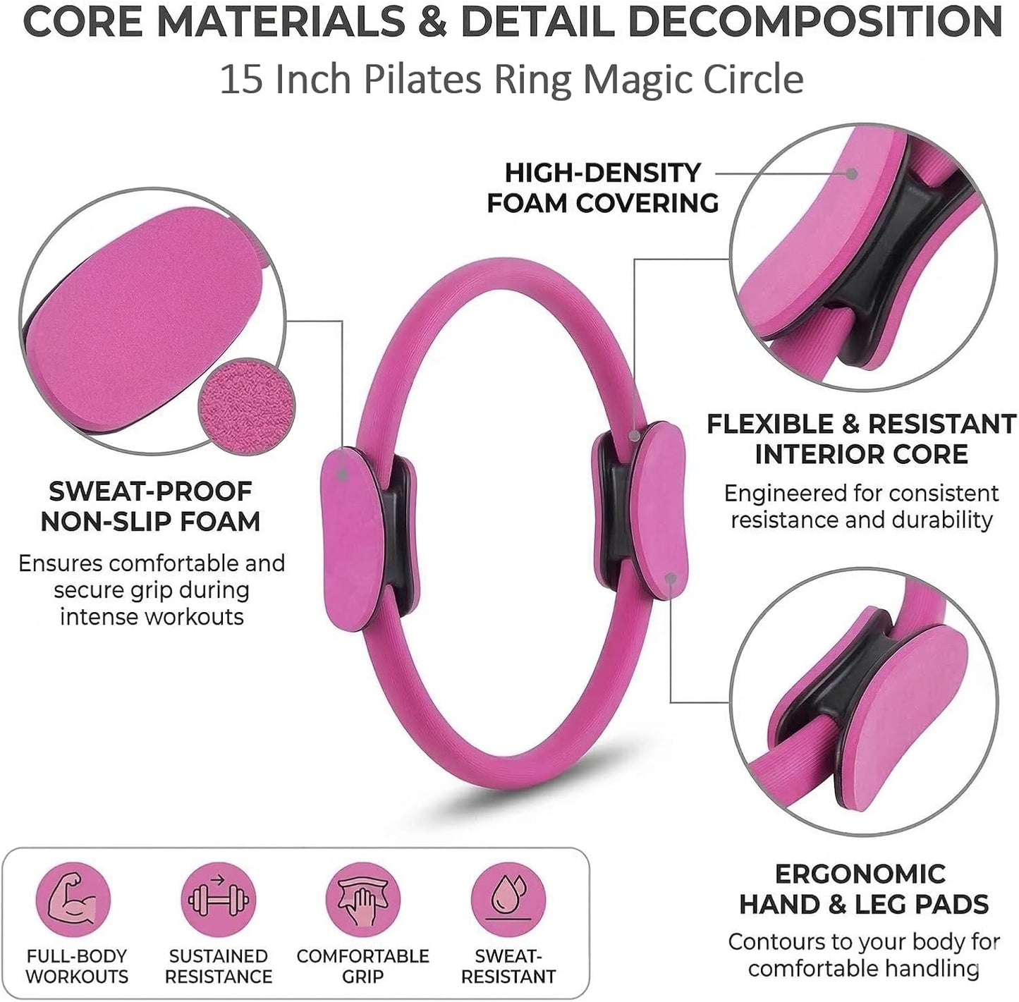 12 Pack Pilates Accessories for Women, 15 Inch Pilates Ring Magic Circle for Home Gym Essentials, Yoga & Pilates Equipment for Beginners Ab Trainer and Butt, Core, Leg Workout Equipment.