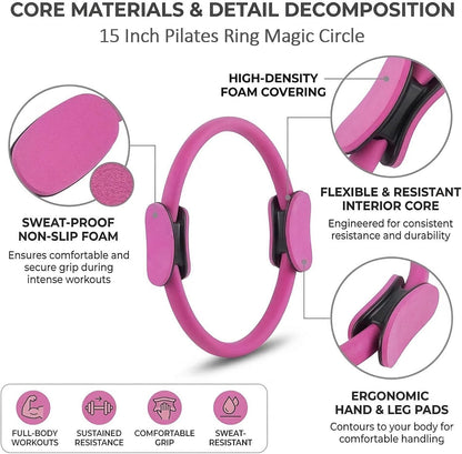 12 Pack Pilates Accessories for Women, 15 Inch Pilates Ring Magic Circle for Home Gym Essentials, Yoga & Pilates Equipment for Beginners Ab Trainer and Butt, Core, Leg Workout Equipment.