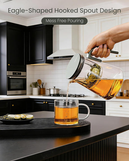 ZENS Magnetic Tea Pot, Enchanted Glass Teapot with Infuser and Magnetic Suction Lid for Mess-Free Loose Tea Diffusers, Walnut Wood Handle, Tea Lovers Gifts
