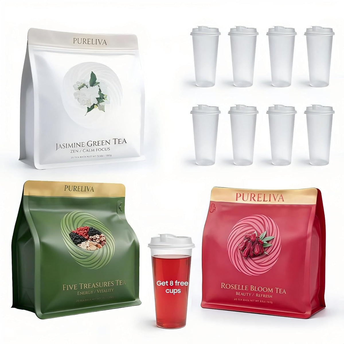 Tea Sampler Variety Pack, Caffeine Free Tea Bags for Women, Hot or Iced