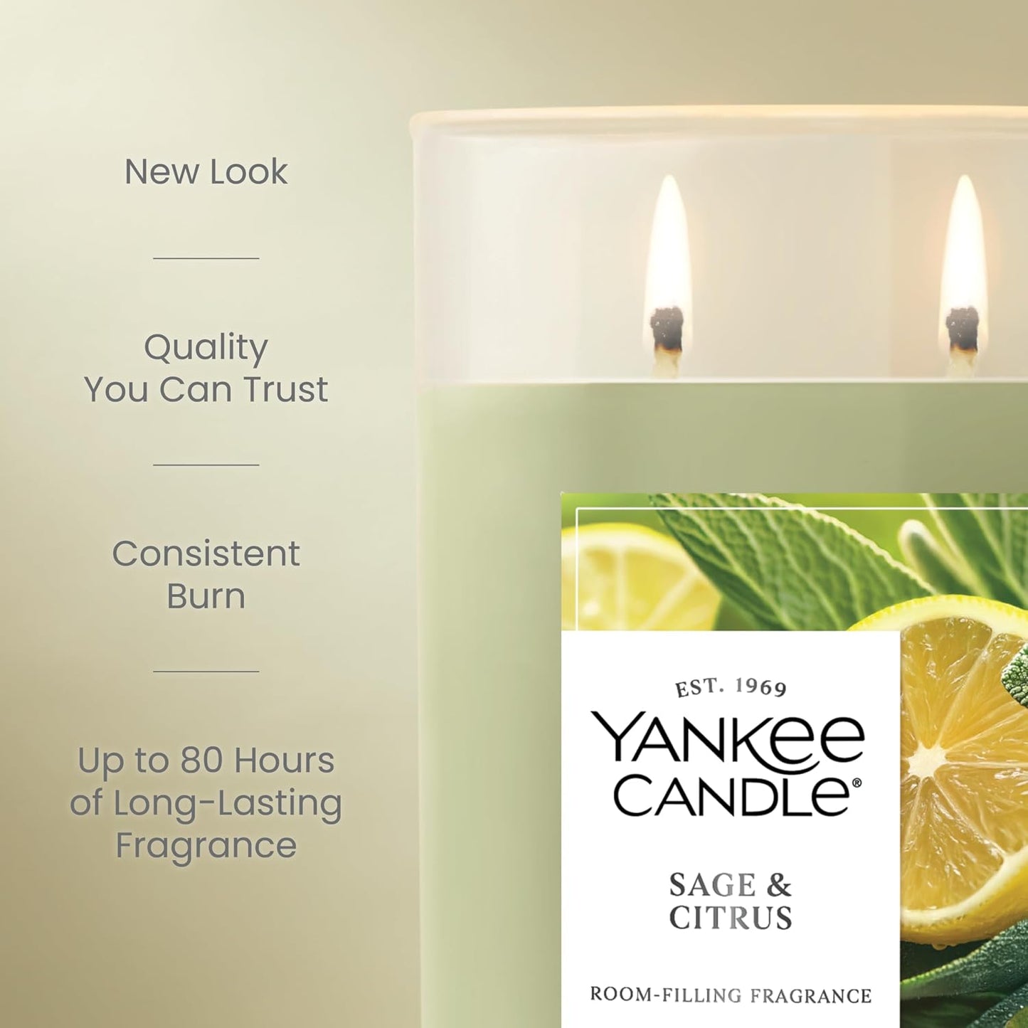 Yankee Candle Sage & Citrus, Scented Candle, 14.5oz 3-Wick Candle Jar with up to 40 Hours Burn Time, Giftable