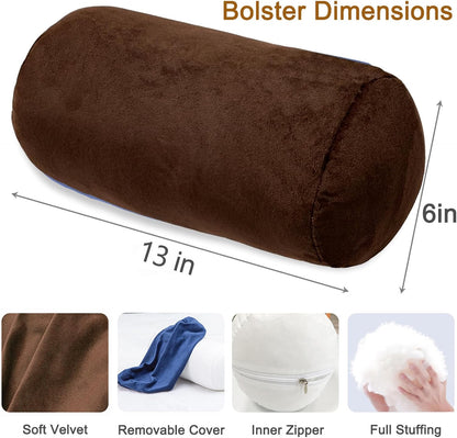 1 MIDDLE ONE Round Cylinder Bolster Pillow with Removable Velvet Cover, Tube Roll Cervical Pillow for Head, Neck, Back and Legs Support, 13"x 6", Blue