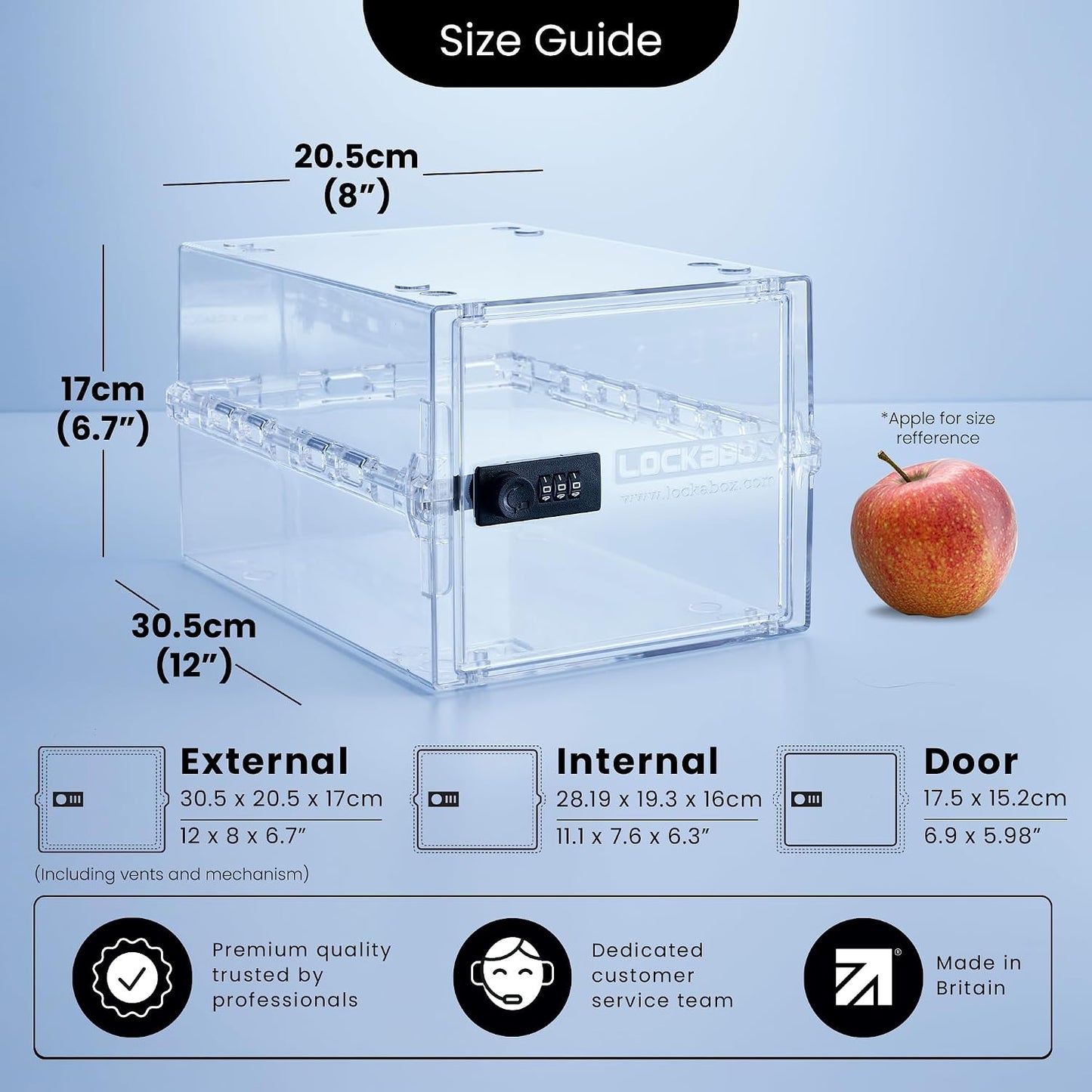 Lockabox One™ | Premium Lock Box | Medium Combination Lock Box For Food, Medicine & Home Safety | External Size 12 x 8 x 6.6 inches (Crystal)
