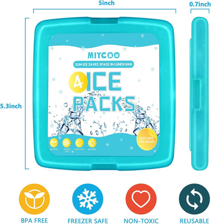 MIYCOO Ice Packs for Lunch Boxes & Coolers - Quick Freeze Ice Pack Space Saving Freezer Packs - Reusable Slim Original Cool Pack - Cooler Accessories for Beach, Camping and Fishing