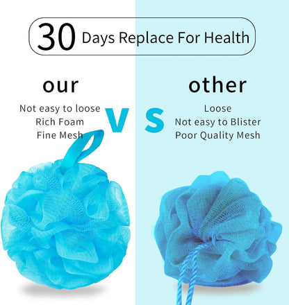 BCKENEY Bath Loofah Shower Sponge Body Back Scrubber Soft Mesh Shower Puffs Exfoliating Loofa for Women & Men Bath Accessories Cleaning Tool (Pack of 4 60G Loofah, Dark Elf)