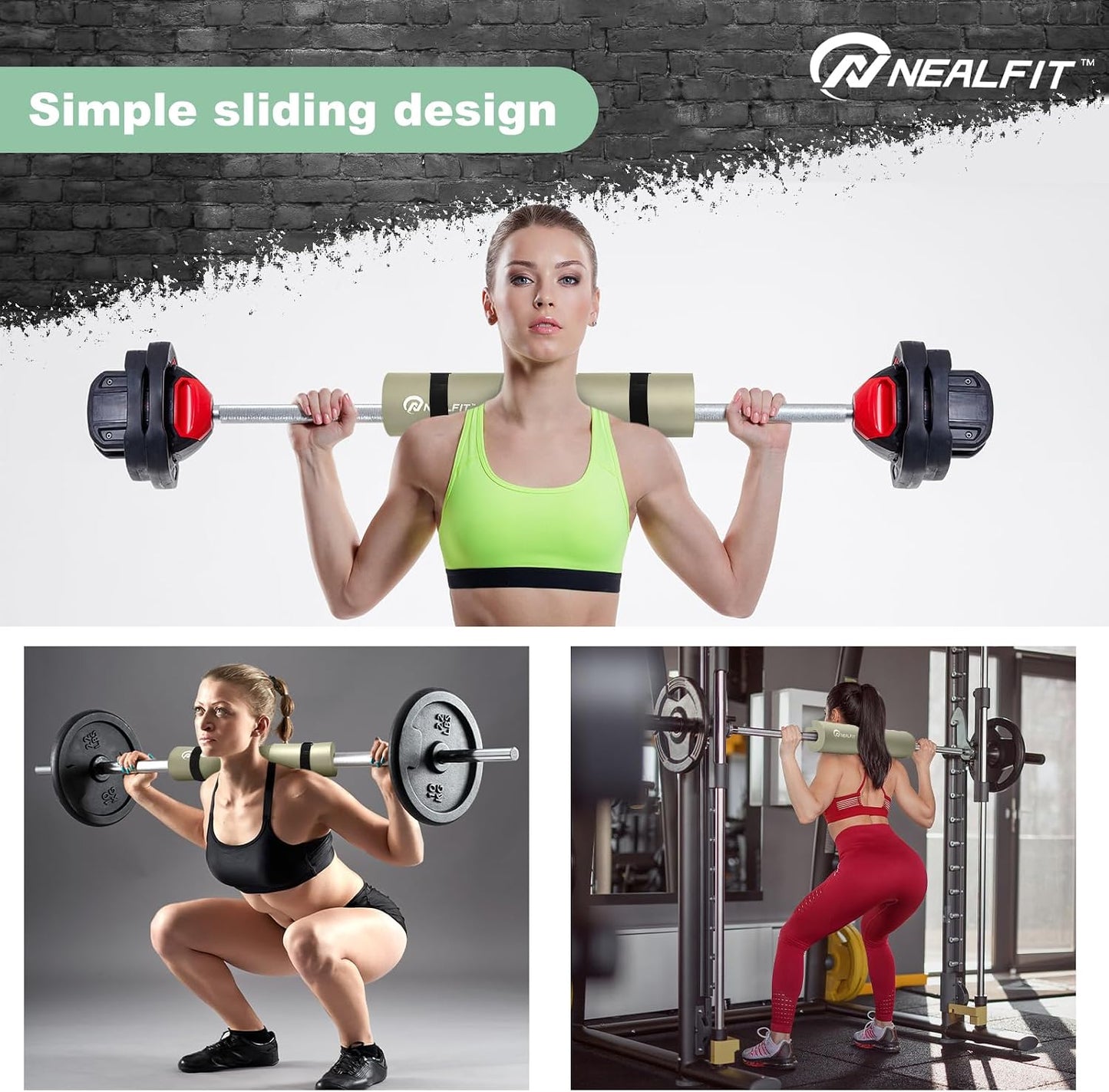 NEALFIT Barbell Pad Squat Pad for Squats—Squat Bar Pad—Great for Weightlifting,Lunges and Hip Thrusts—Foam Sponge Pad—Fit Standard and Olympic Bars Perfectly