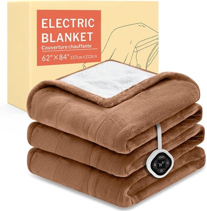 HOMLYNS LuxeHeat Heated Blanket Electric Blanket, Soft Flannel Sherpa Heated Throw, Heating Blanket with 5 Heat Settings, 3 hrs Timer Auto Shut Off (50x60 inches, Purple), Only for 120V Voltage Use