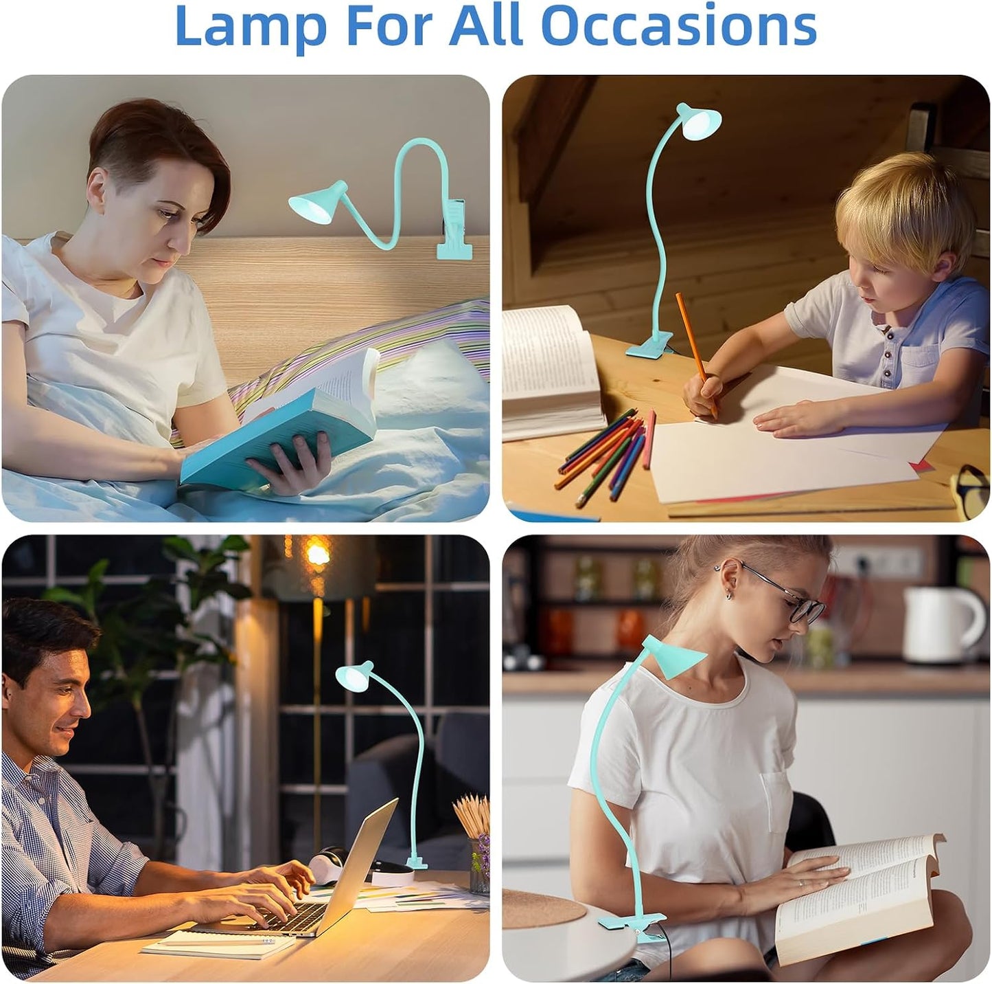 LiFMIRA Clip on Light USB Reading Light Desk Lamp 3 Color Modes Black