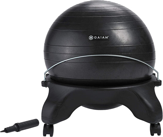 Gaiam Classic Balance Ball Chair – Ergonomic Stability Chair for Desk & Office | Yoga Ball Seat with Base, Air Pump, & Exercise Guide | Improves Posture & Core Strength (300 lb Capacity)