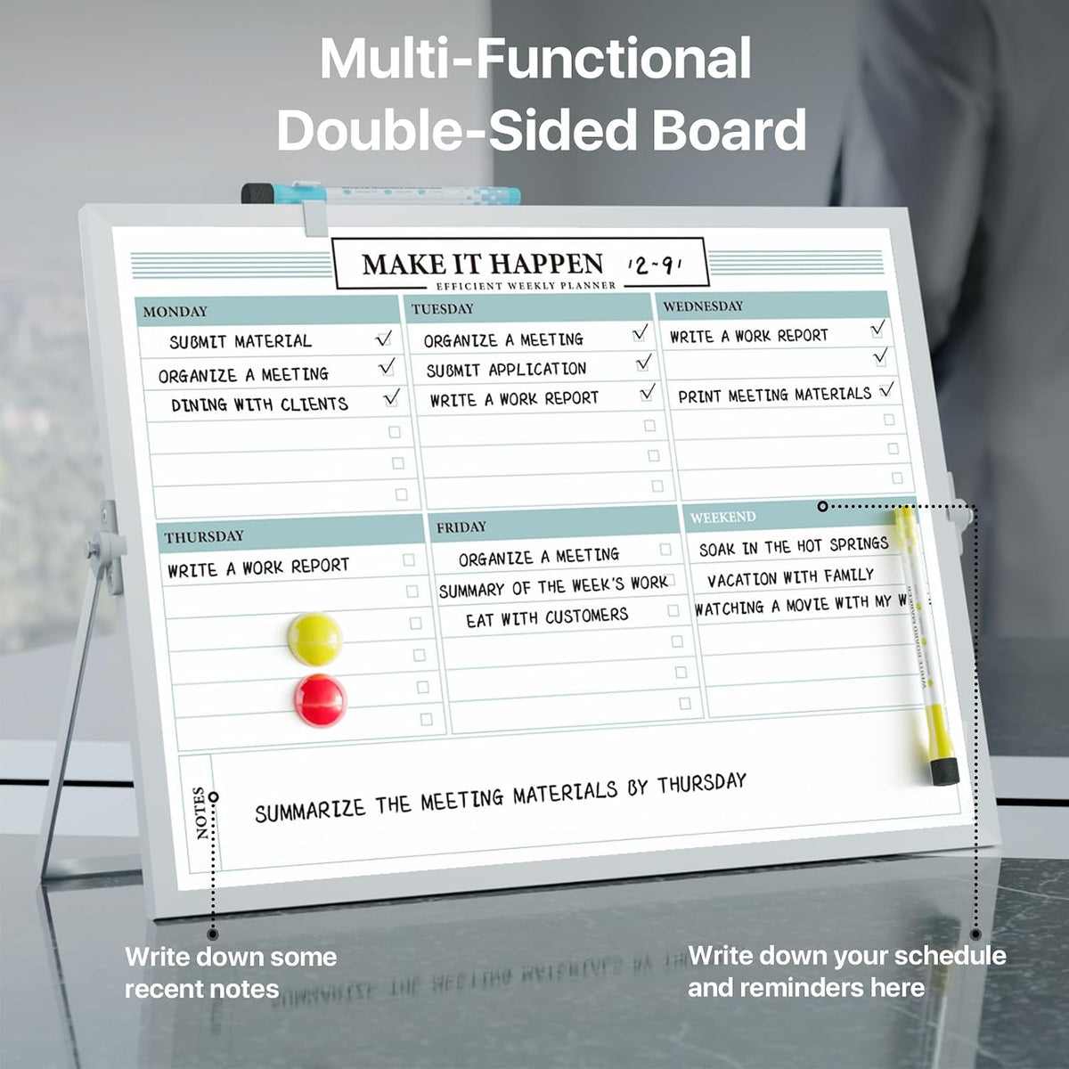 Marsrock Weekly Calendar Whiteboard with Stand, Dry Erase Magnetic 16"x12"