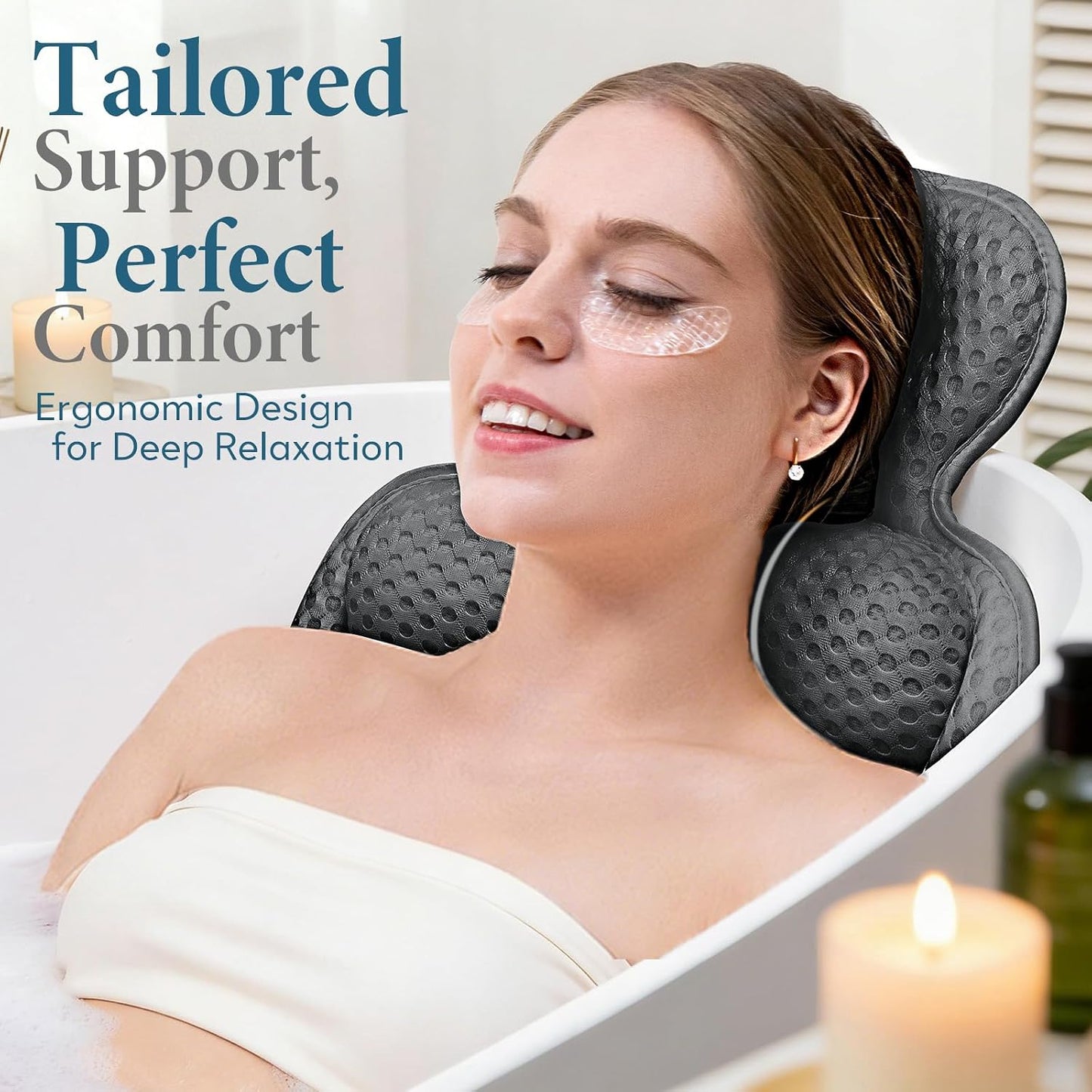 Bath Pillows for Tub, Comfortable Bathtub Cushion for Head and Neck with Soft 3D Mesh Fabric and 54 Non-Slip Suction Cups, Relaxing Tub and Shower Accessories Spa Gift White Standard