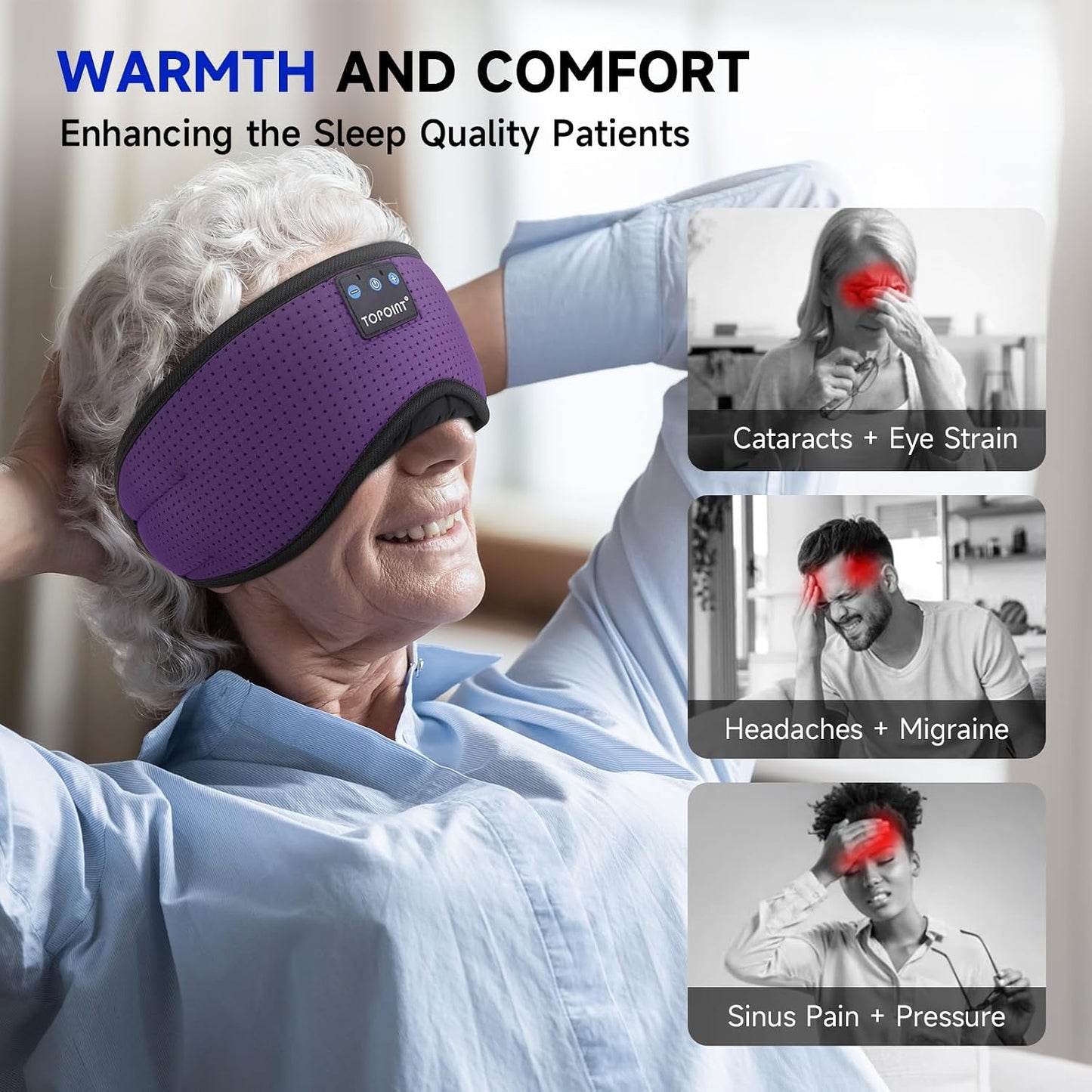 TOPOINT Sleep Mask with Headphones Bluetooth 5.4 Wireless, Sleep Headphones Earphones Earbuds with Microphone HD Speakers Music, Blackout Eye Mask for Sleeping Travel Meditation Men Women Cool Gadgets