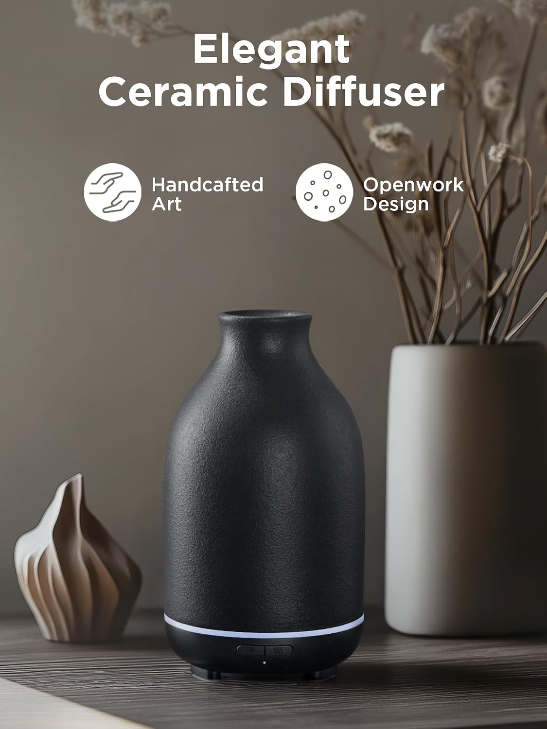 InnoGear Aromatherapy Diffuser, 150ml Ceramic Diffuser Mother's Gift Ultrasonic Humidifier Cool Mist Essential Oil Diffusers for Home Air Diffuser with 2 Mist Modes Waterless Auto Off, White