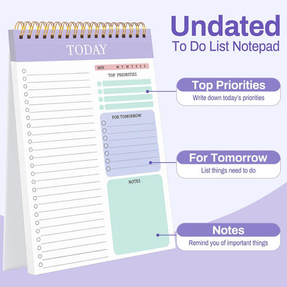 to Do List Notepad, Undated Daily Planner, 120 Pages, 6.7 x 9.8 in | 100 GSM FSC Paper, Plastic Cover, Spiral Bound, Tear-Off Pages, Task Checklist Layout For Home Office School Supplies