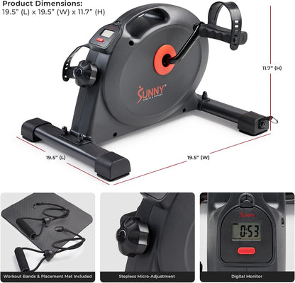 Sunny Health & Fitness Smart Under-Desk Bike Exerciser, Low-Impact Cardio Cycling Equipment for Home/Office, Mini Paddler for Arm/Leg Mobility Training, Free SunnyFit App