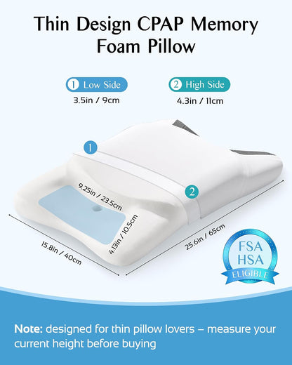 CPAP Pillow for Sleeping, HSA/FSA Sleep Apnea Pillow for All CPAP Masks Users to Reduce Air Leaks, Masks Pressure, Memory Foam with Cooling & Breathable Pillowcase for Side Back Sleeper