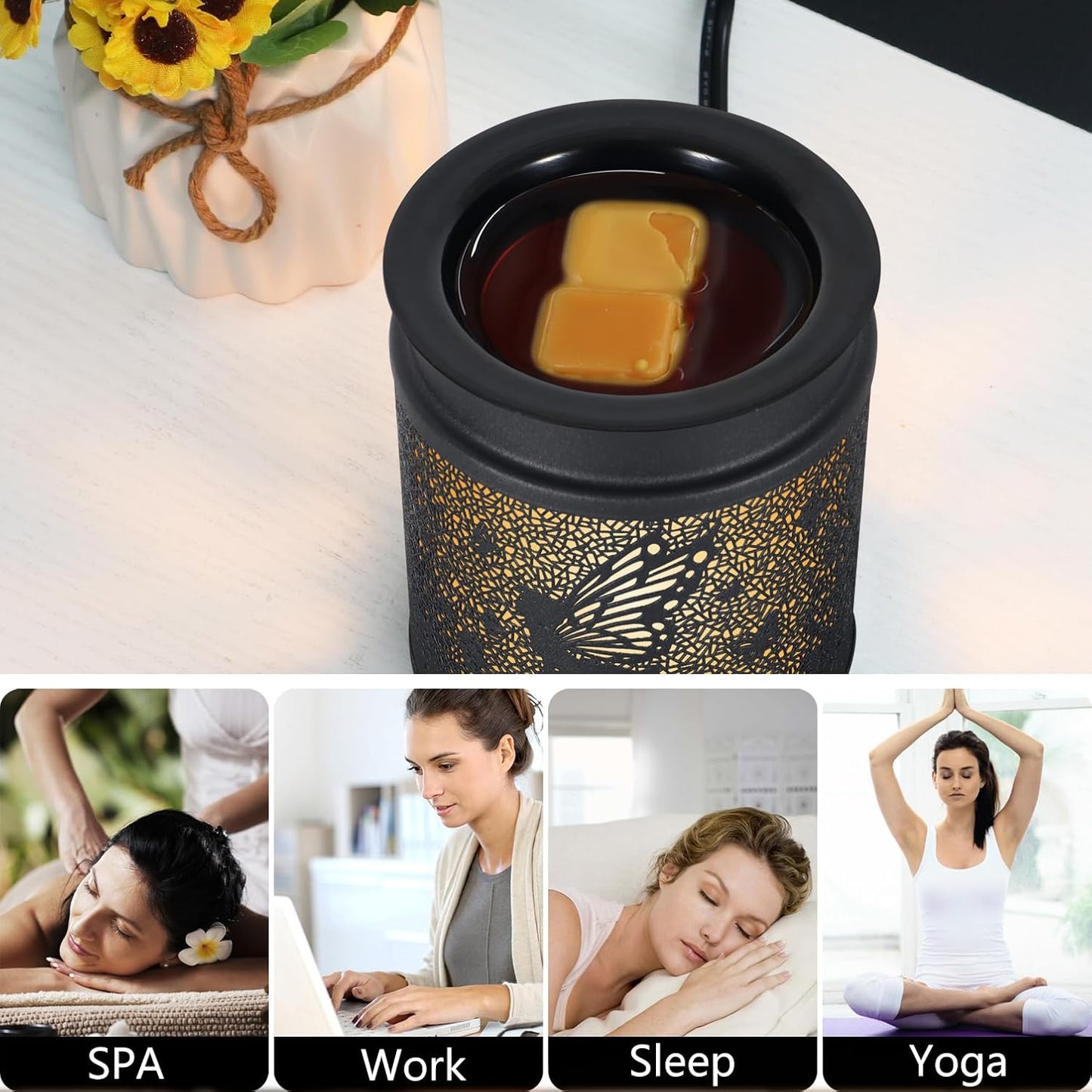 kobodon Wax Melt Warmer Metal Wax Warmer for Scented Wax Electric Fragrance Candle Oil Burner 2 in 1 Wax Melts as Gifts for Moms Grandma Women Girls(Sunflower)