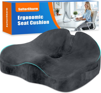 Ergonomic Seat Cushion for Office Chair, Memory Foam Coccyx Cushion for Tailbone Pain Relief, Non-Slip Washable Cover, Pressure Relief Chair Pad for Office, Car, Wheelchair & Home Black