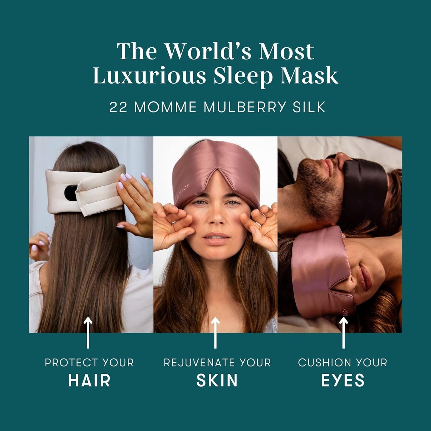 DROWSY Silk Sleep Mask - Face-Hugging, Padded Cocoon for Luxury Sleep in Total Darkness - 100% Pure Mulberry Silk (Black Jade)