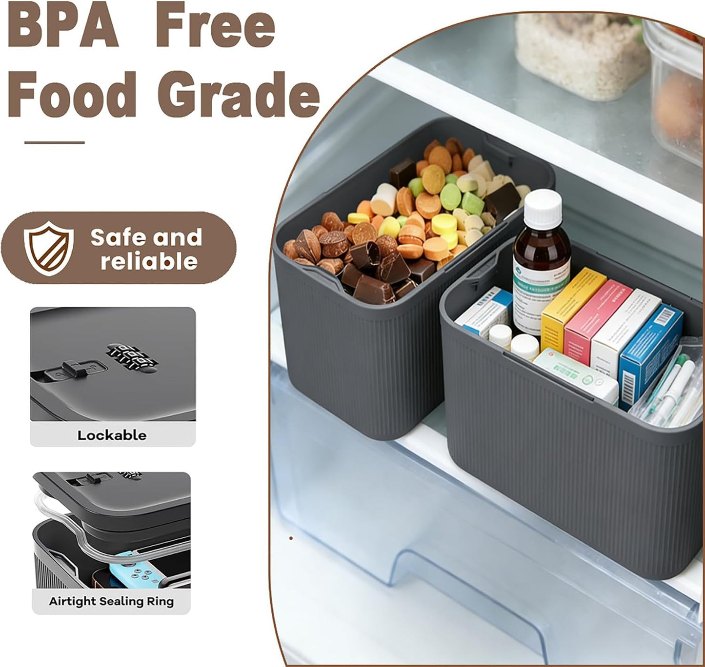 Medication Lock Box,Small Lockable Storage Box with Combination Code for Phone,Medicine Safe,Food, Home,Refrigerator,Office,Personal Items,Travel,Gift